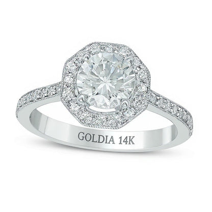 1,33 ct. Gesamtgewicht Diamant Halo-Verlobungsring im Vintage-Stil in 14K Weißgold