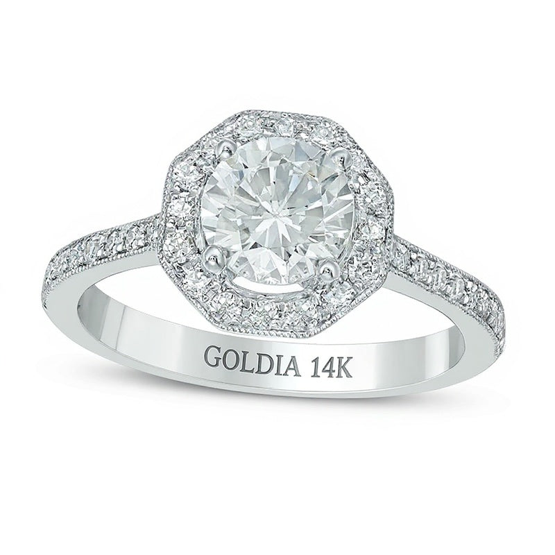 1,33 ct. Gesamtgewicht Diamant Halo-Verlobungsring im Vintage-Stil in 14K Weißgold