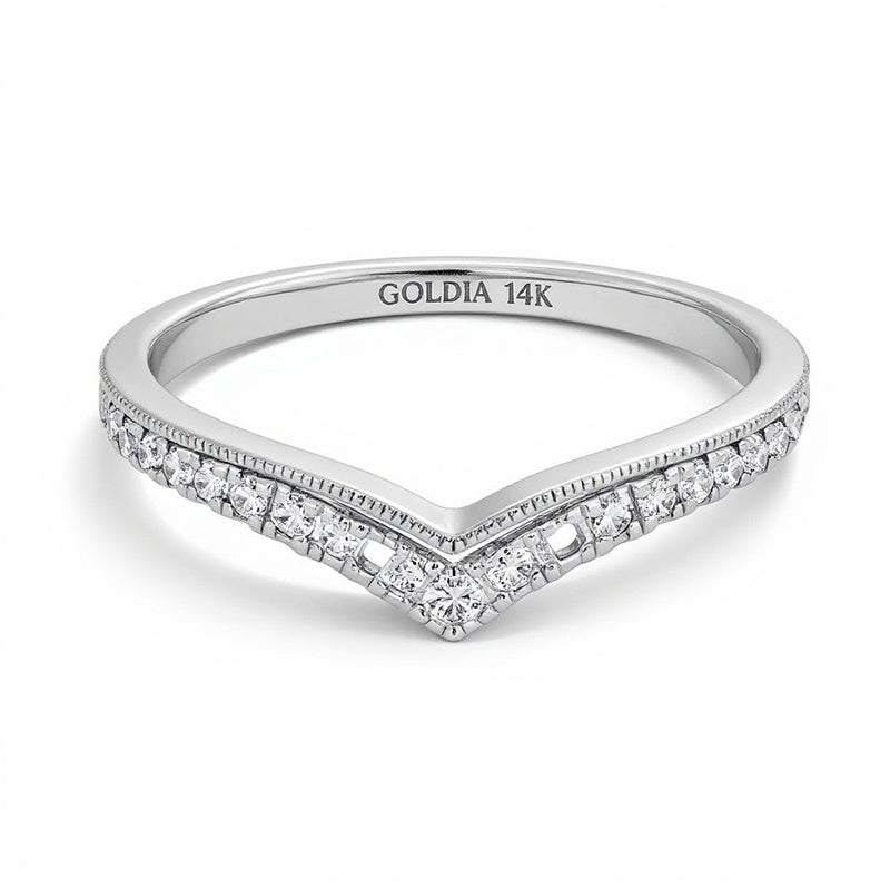 0,2 ct. Gesamtgewicht Diamant Memoire-Ring mit doppelter Reihe und Chevron-Kontur in 14K Weißgold