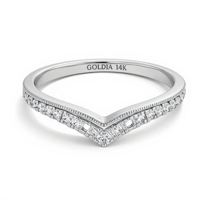 0,2 ct. Gesamtgewicht Diamant Memoire-Ring mit doppelter Reihe und Chevron-Kontur in 14K Weißgold