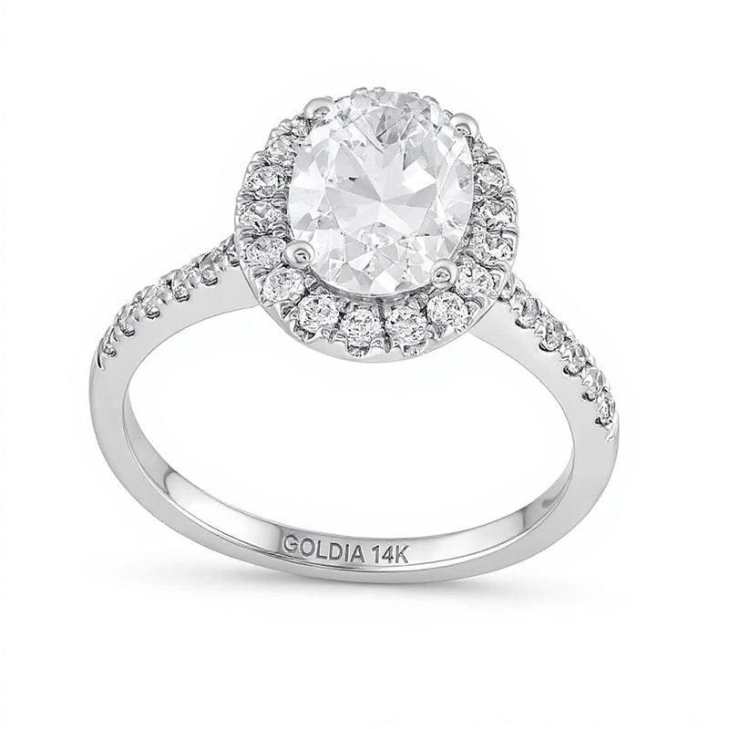2.5 CT. Gesamtgewicht Verlobungsring mit ovalem Labordiamant und Halo in 14K Weißgold (F/SI2)