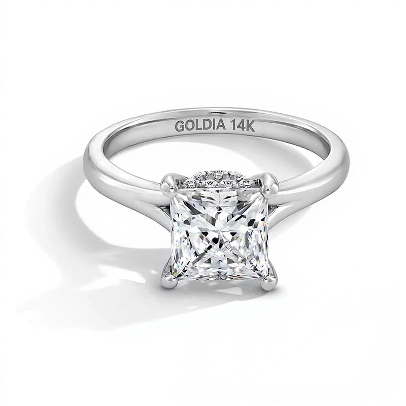 2.0 CT. TW Verlobungsring Solitär mit Split-Shank und Labordiamant im Princess-Schliff in 14K Weißgold (F/VS2)