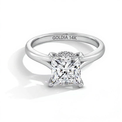 2.0 CT. TW Verlobungsring Solitär mit Split-Shank und Labordiamant im Princess-Schliff in 14K Weißgold (F/VS2)