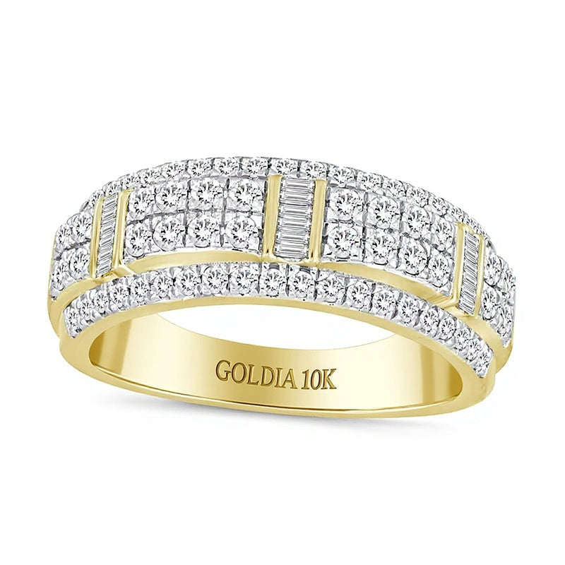 1.0 ct. Gesamtgewicht Diamant-Ring mit erhöhter Mittelreihe in 10K Gelbgold