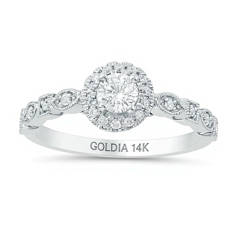 0,38 ct. Gesamtgewicht Diamant Halo Verlobungsring im Vintage-Stil in 14K Weißgold