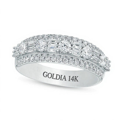 1.0 ct. Gesamtgewicht Memoire-Ring mit Baguette- und runden Diamanten im Vintage-Stil in 14K Weißgold