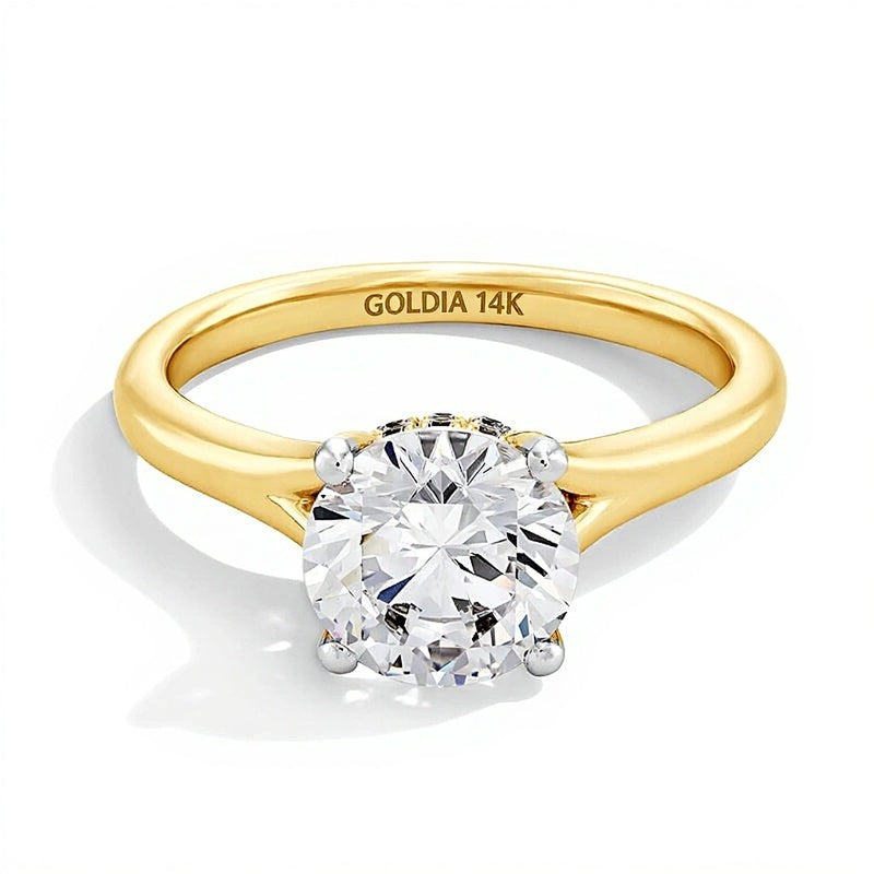 2.0 ct. Gesamtgewicht Labordiamant Solitär Verlobungsring mit geteilter Schiene in 14K Gelbgold (F/VS2)