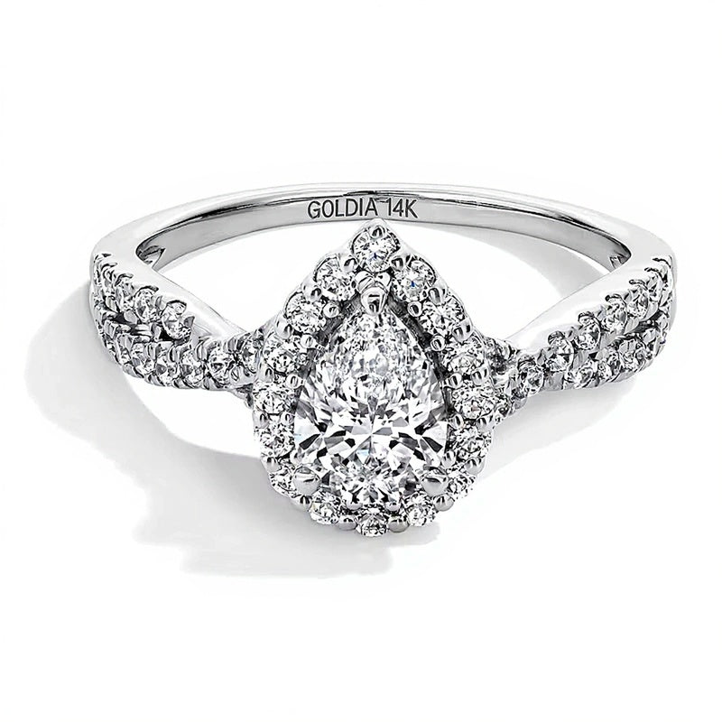1.0 CT. Gesamtgewicht Verlobungsring mit tropfenförmigem Labordiamant und Halo in 14K Weißgold (F/SI2)