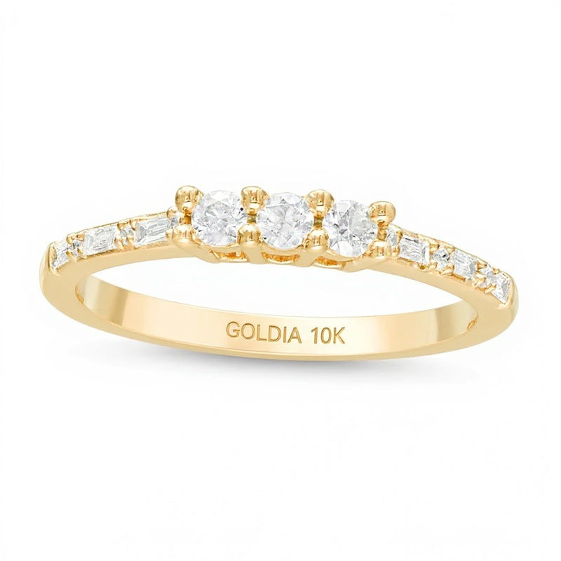 Dreistein-Freundschaftsring mit Diamanten 0.25 ct. Gesamtgewicht in 10K Gelbgold