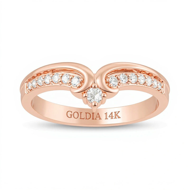 0.2 ct. Gesamtgewicht Diamant Krone Kontur Ehering in 14K Roségold