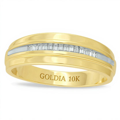 0.17 ct. Gesamtgewicht Ehering mit Baguette-Diamanten in 10K Gelbgold