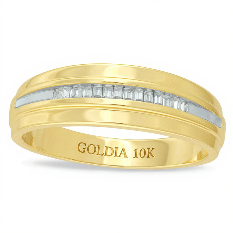 0.17 ct. Gesamtgewicht Ehering mit Baguette-Diamanten in 10K Gelbgold