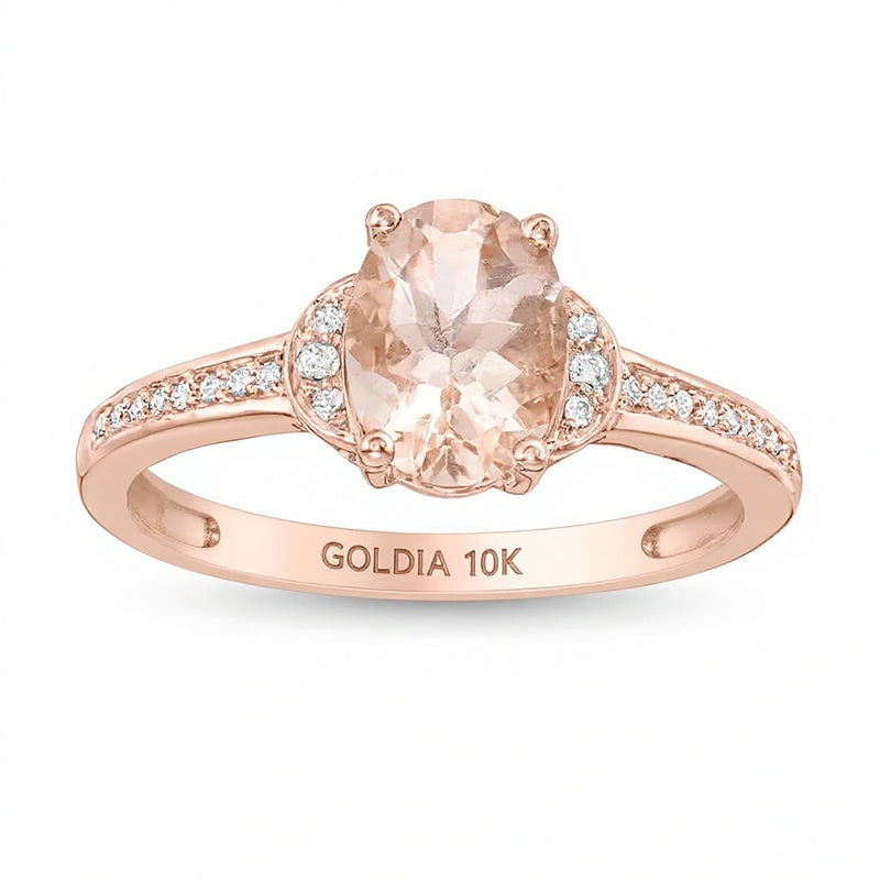 Fashion-Ring mit ovalem Morganit und 0,07 ct. Gesamtgewicht Diamanten in 10K Roségold