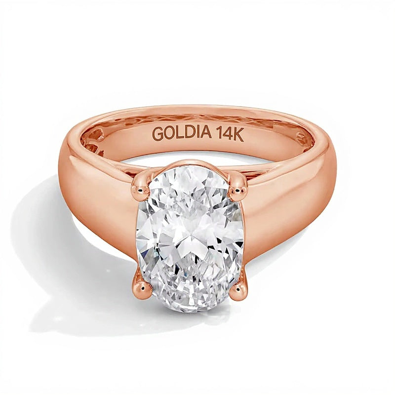 3.0 CT. Solitär-Verlobungsring mit ovalem Labordiamant und breitem Ring in 14K Roségold (F/VS2)