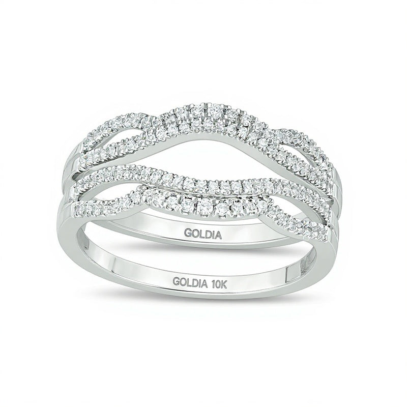 0.25 ct. Gesamtgewicht Diamant Ring mit gewellter geteilter Schiene und Solitär-Enhancer in 10K Weißgold