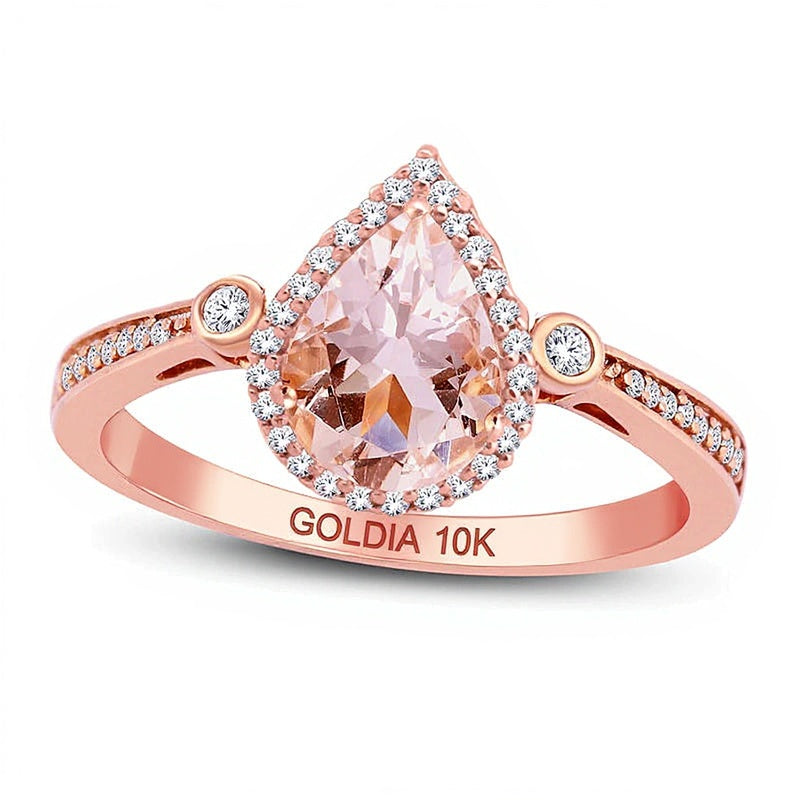 Ring mit tropfenförmigem Morganit und 0,17 ct. Gesamtgewicht Diamanten in 10K Roségold