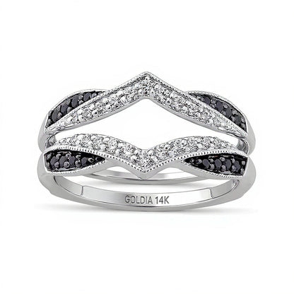 0.33 ct. Gesamtgewicht behandelter schwarzer und weißer Diamant Vintage-Solitär-Enhancer in 14K Weißgold