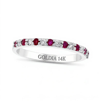 Ring mit Rubinen und 0,17 ct. Gesamtgewicht Diamanten im Wechsel in 14K Weißgold