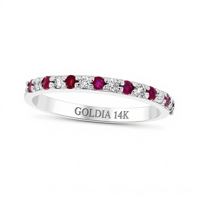 Ring mit Rubinen und 0,17 ct. Gesamtgewicht Diamanten im Wechsel in 14K Weißgold