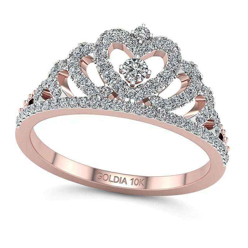 0.33 ct. Gesamtgewicht Diamant-Herz-Krone Ring in 10K Roségold
