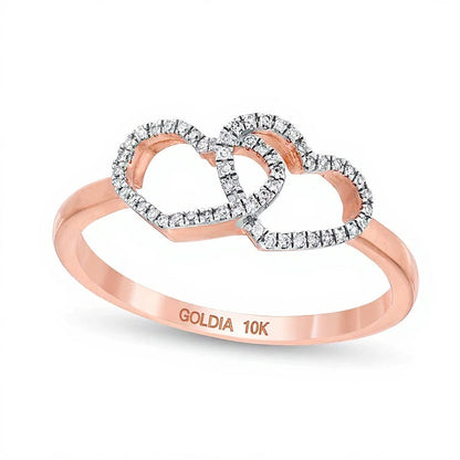 Diamant-Ring Doppelherz 0,1 ct. Gesamtgewicht in 10K Roségold