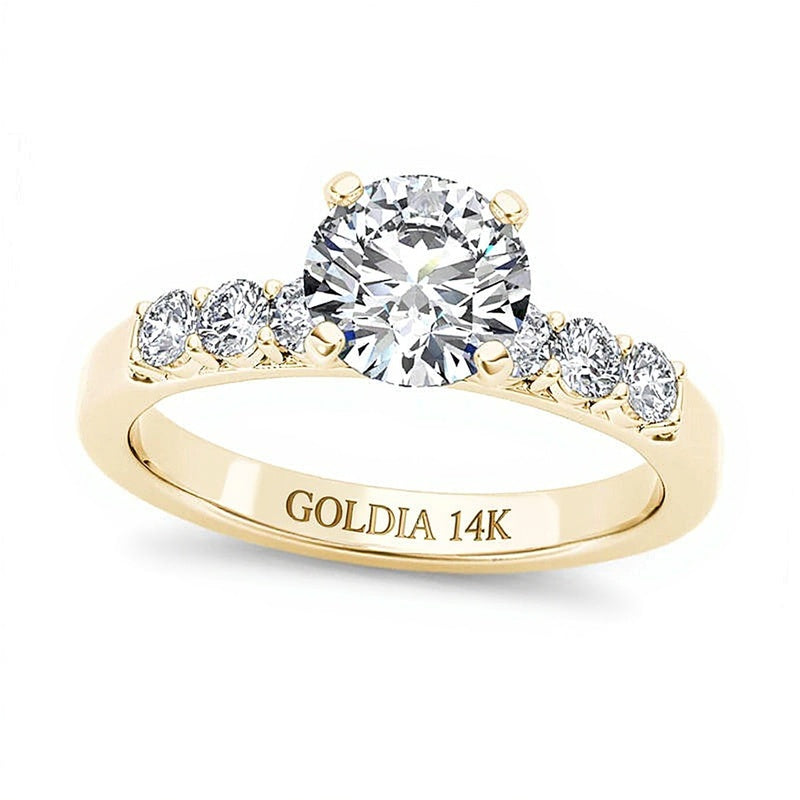 Solitär mit seitlichem Besatz Verlobungsring mit Diamanten 1.0 ct. Gesamtgewicht in 14K Gelbgold