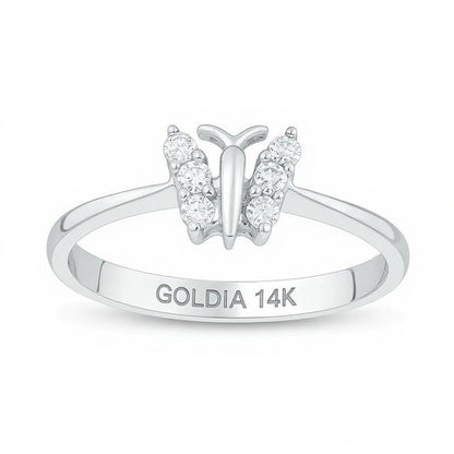 0.17 ct. Gesamtgewicht Diamant Schmetterling Fashion-Ring in 14K Weißgold