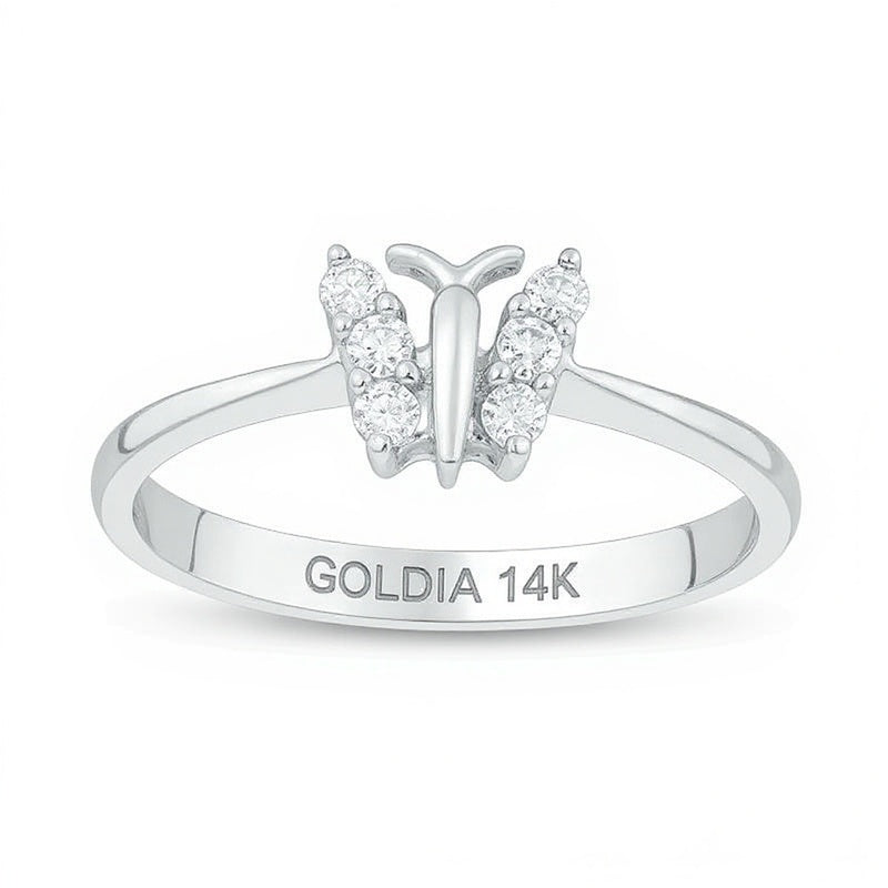 0.17 ct. Gesamtgewicht Diamant Schmetterling Fashion-Ring in 14K Weißgold