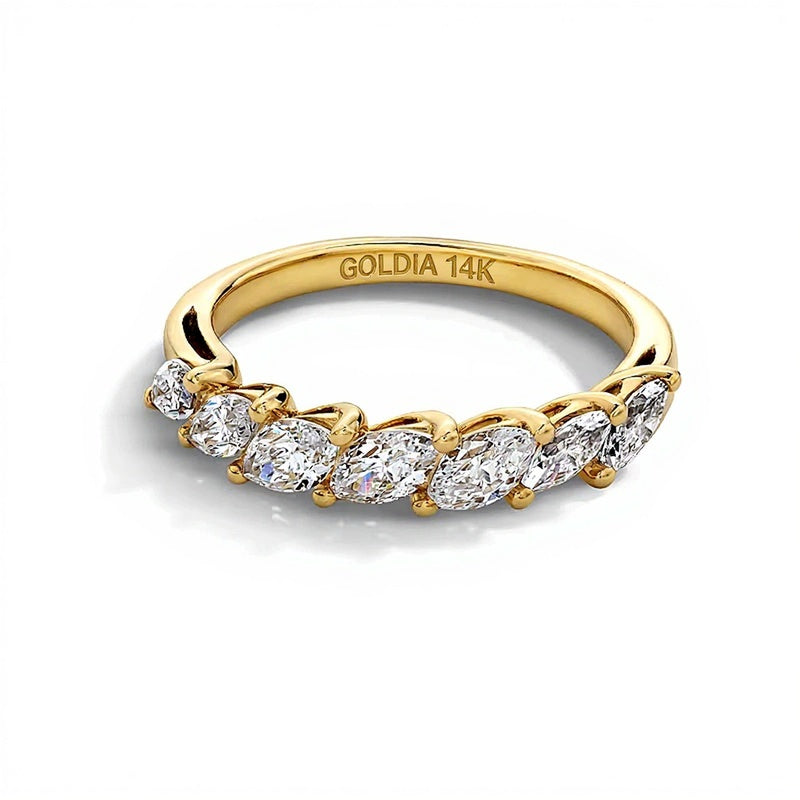 1.0 CT. Gesamtgewicht Memoire-Ring mit sieben Labordiamanten im Marquise-Schliff in 14K Gelbgold (F/VS2)
