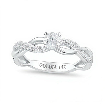 Solitär mit seitlichem Besatz mit Diamanten 1.0 ct. Gesamtgewicht in 14K Weißgold