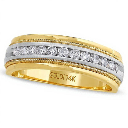 0.5 ct. Gesamtgewicht Diamant Ring kanalgefasst mit Milgrain in 14K Bicolor Gold