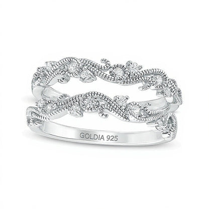 1/6.0 ct. Gesamtgewicht Diamant Ring mit Scroll-Filigranarbeit im Vintage-Stil, Solitär-Enhancer aus rhodiniertem Sterlingsilber