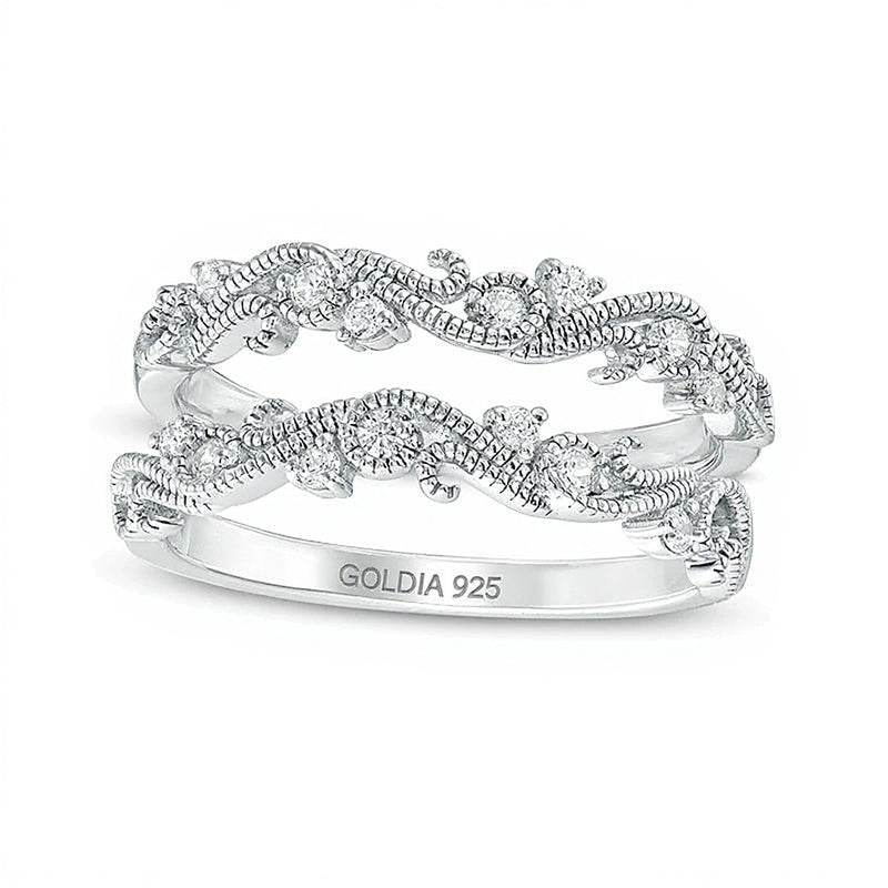 1/6.0 ct. Gesamtgewicht Diamant Ring mit Scroll-Filigranarbeit im Vintage-Stil, Solitär-Enhancer aus rhodiniertem Sterlingsilber