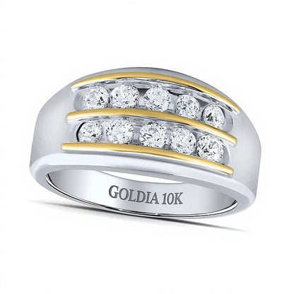 1.0 ct. Gesamtgewicht Labordiamant Ring zweireihig in 10K Bicolor-Gold (F/VS2)
