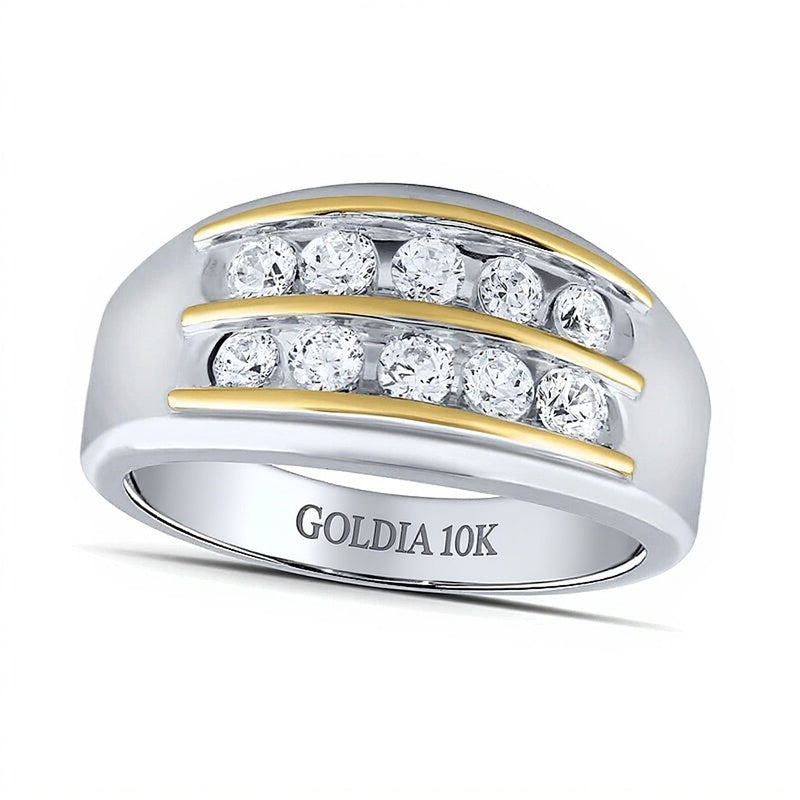 1.0 ct. Gesamtgewicht Labordiamant Ring zweireihig in 10K Bicolor-Gold (F/VS2)