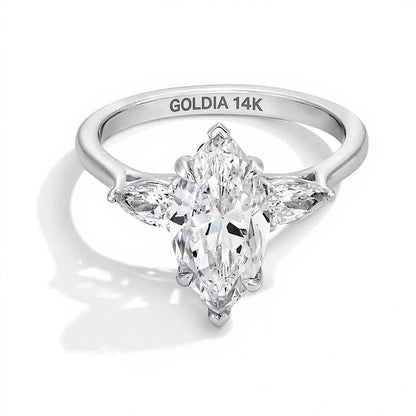 2.38 CT. Gesamtgewicht Dreistein-Verlobungsring mit Labordiamanten im Marquise- und Tropfenschliff in 14K Weißgold