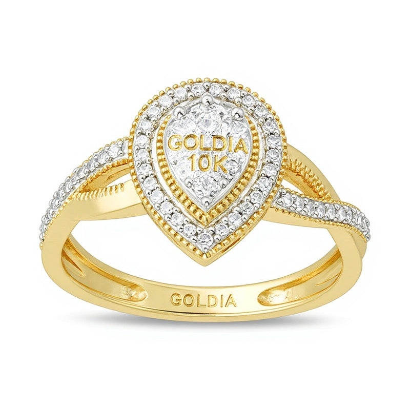 0.25 ct. Gesamtgewicht Komposit-Diamant Ring mit tropfenförmigem Rahmen im Vintage-Stil in 10K Gelbgold