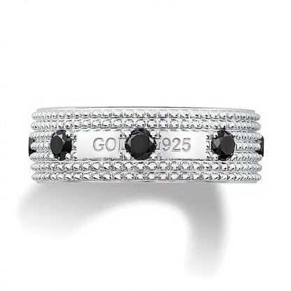 Fashion-Ring mehrreihig mit schwarzem Spinell in rhodiniertem Sterlingsilber