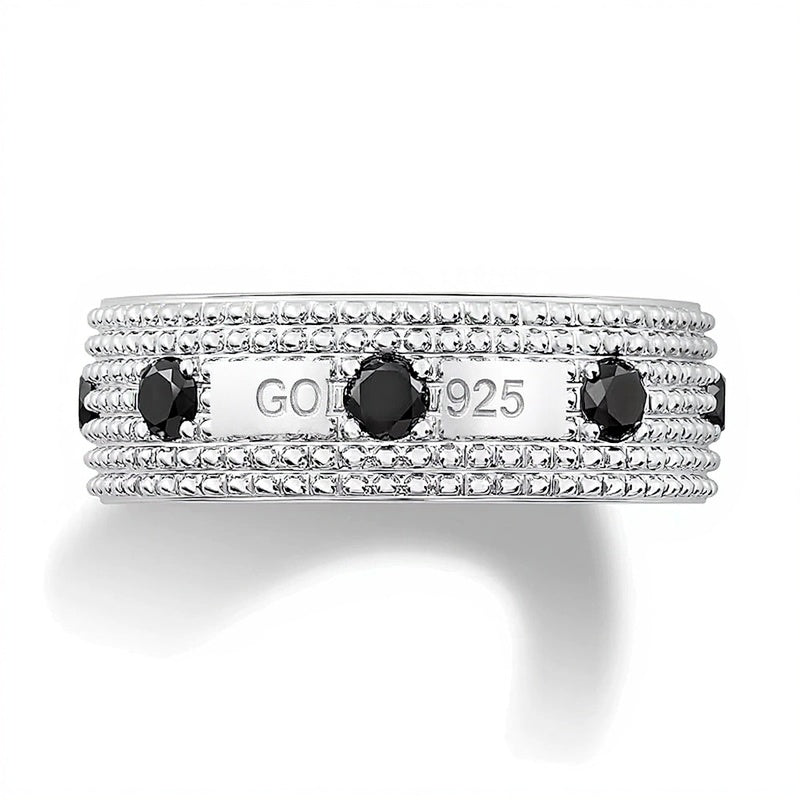 Fashion-Ring mehrreihig mit schwarzem Spinell in rhodiniertem Sterlingsilber