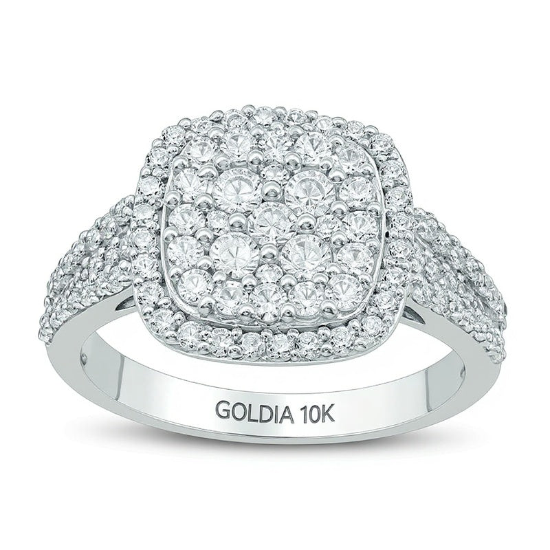 1.0 ct. Gesamtgewicht Multi-Diamant-Verlobungsring mit Kissenschliff-Rahmen in 10K Weißgold
