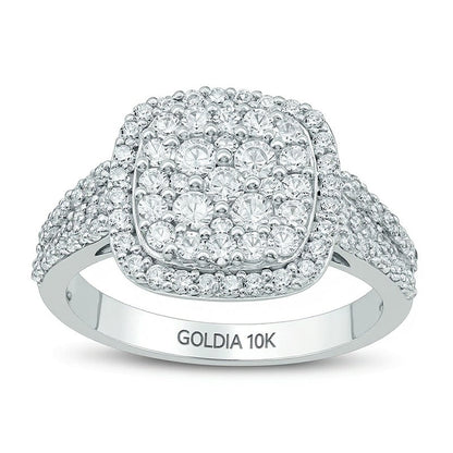 1.0 ct. Gesamtgewicht Multi-Diamant-Verlobungsring mit Kissenschliff-Rahmen in 10K Weißgold