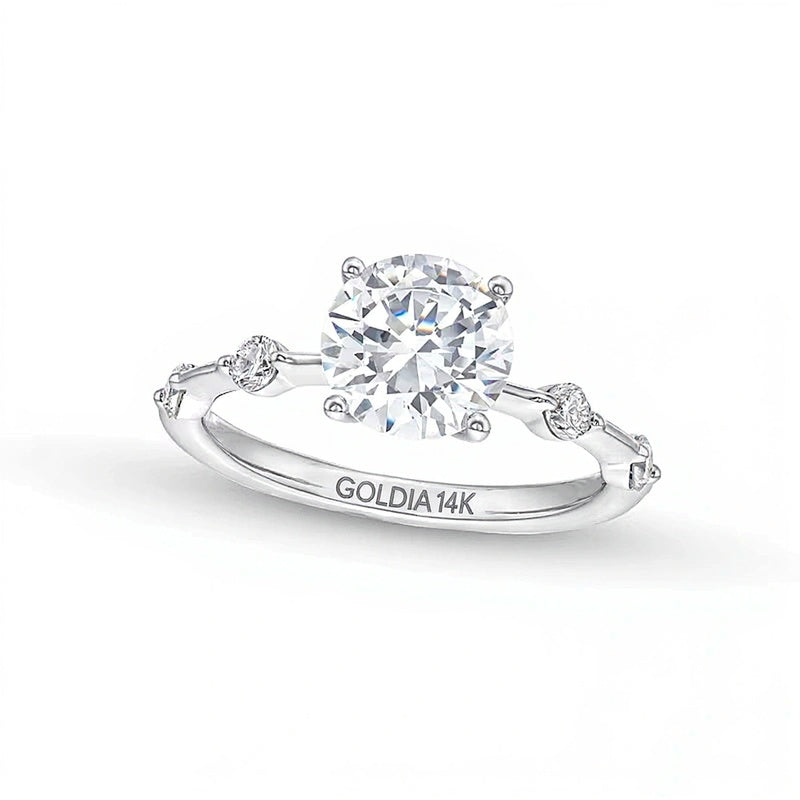 2,25 ct. Gesamtgewicht Labordiamant Solitär mit seitlichem Besatz Verlobungsring in 14K Weißgold (F/SI2)