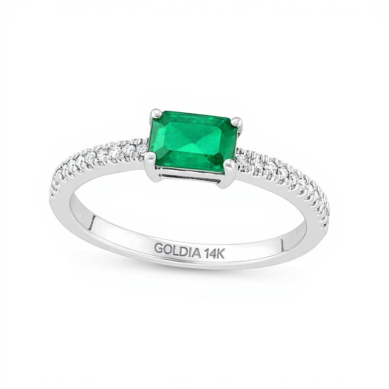Ring mit Smaragd und 0,1 ct. Gesamtgewicht Diamanten in 14K Weißgold