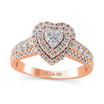 0.5 ct. Gesamtgewicht Multi-Diamant Herz-Ring mit Rahmen in 10K Roségold