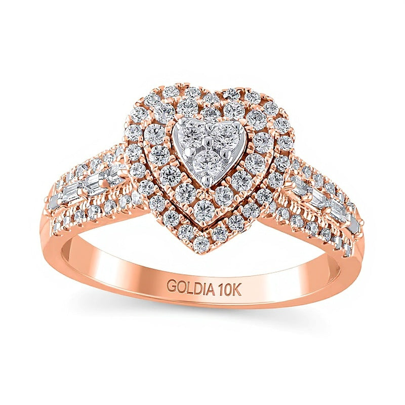 0.5 ct. Gesamtgewicht Multi-Diamant Herz-Ring mit Rahmen in 10K Roségold