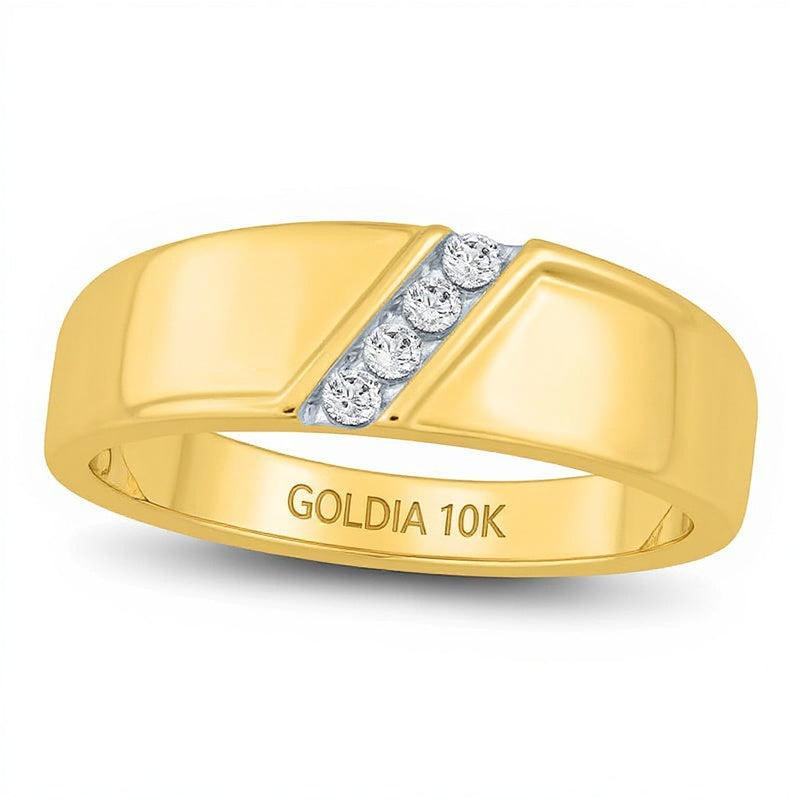 Ehering mit vier runden Diamanten diagonal, 0.1 ct. Gesamtgewicht, in 10K Gelbgold