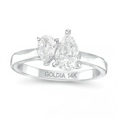 1,5 ct. Gesamtgewicht Toi-et-Moi-Verlobungsring mit tropfenförmigen Diamanten in 14K Weißgold