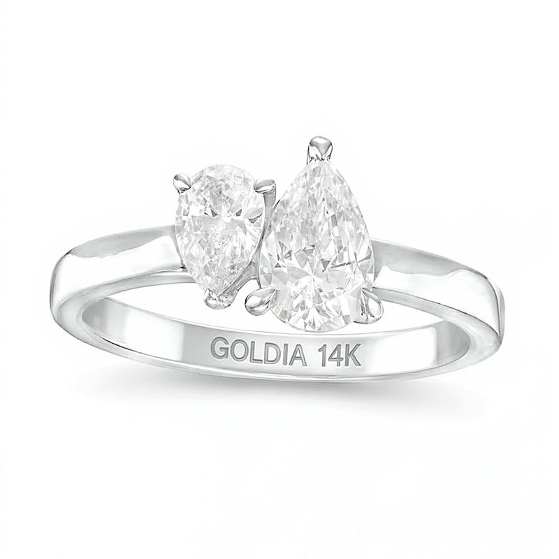 1,5 ct. Gesamtgewicht Toi-et-Moi-Verlobungsring mit tropfenförmigen Diamanten in 14K Weißgold