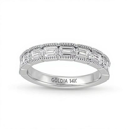 Memoire-Ring 1.38 ct. Gesamtgewicht Labordiamanten im Smaragdschliff im Vintage-Stil in 14K Weißgold (F/VS2)
