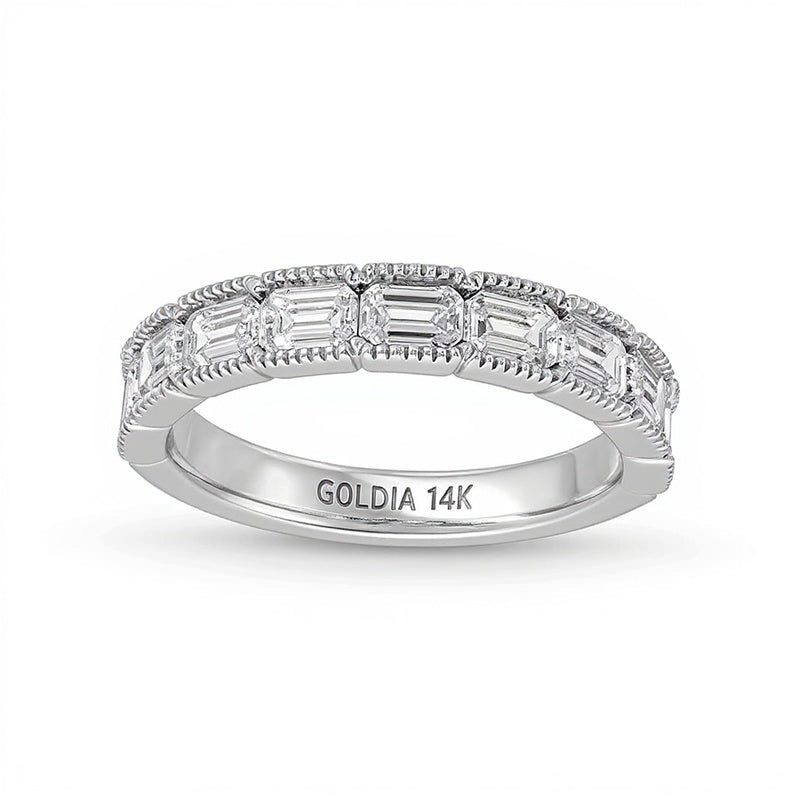 Memoire-Ring 1.38 ct. Gesamtgewicht Labordiamanten im Smaragdschliff im Vintage-Stil in 14K Weißgold (F/VS2)
